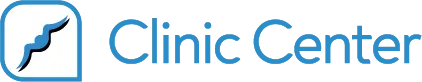 Logo del centro clinico con icona a croce medica blu e testo azzurro su sfondo bianco.