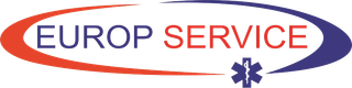 Logo EUROP SERVICE in rosso e blu con il simbolo della stella della vita blu.