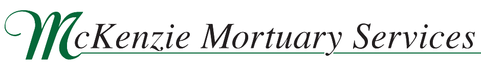 McKenzie Mortuary Services logo in green script on white background