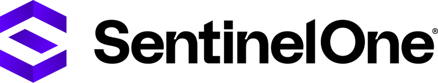 Logotipo de SentinelOne con forma geométrica violeta y texto negro.