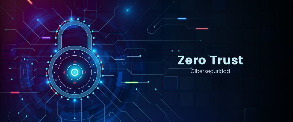 Glowing blue padlock with digital circuitry and “Zero Trust” text on a dark tech background