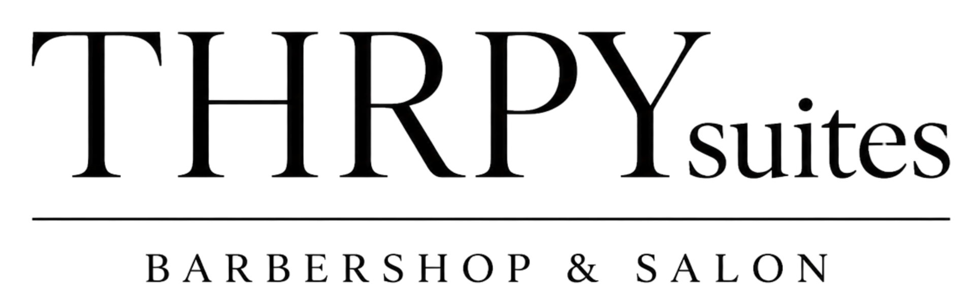 Logo for THRPY Suites Barbershop & Salon in black and gray text.