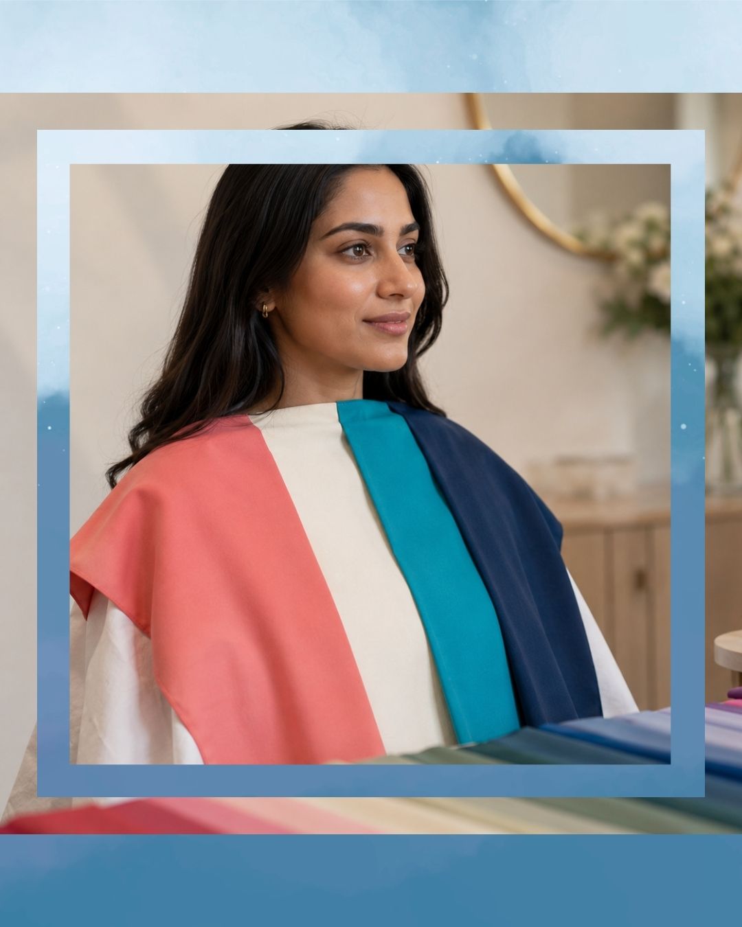 Client receiving colour analysis consultation with colour drapes in Leicester