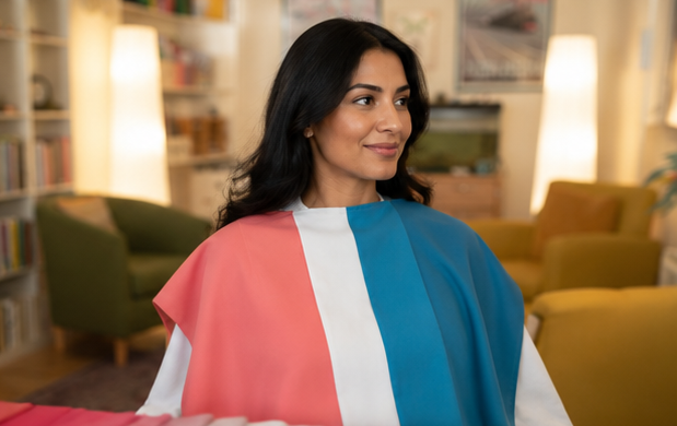 Client wearing colour drapes in full colour analysis consultation