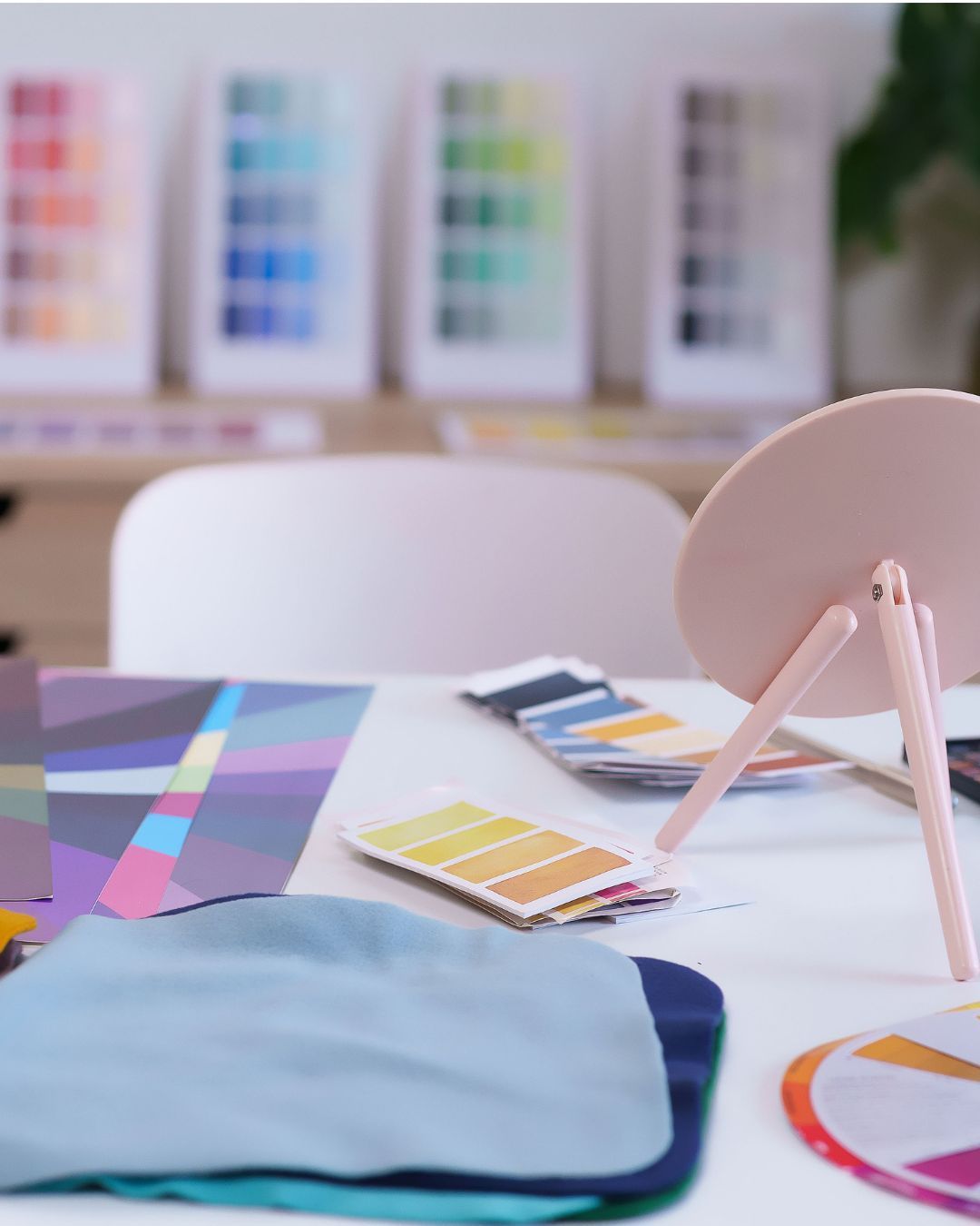 Colour analysis group experience bookings - studio set-up with colour swatches and drapes