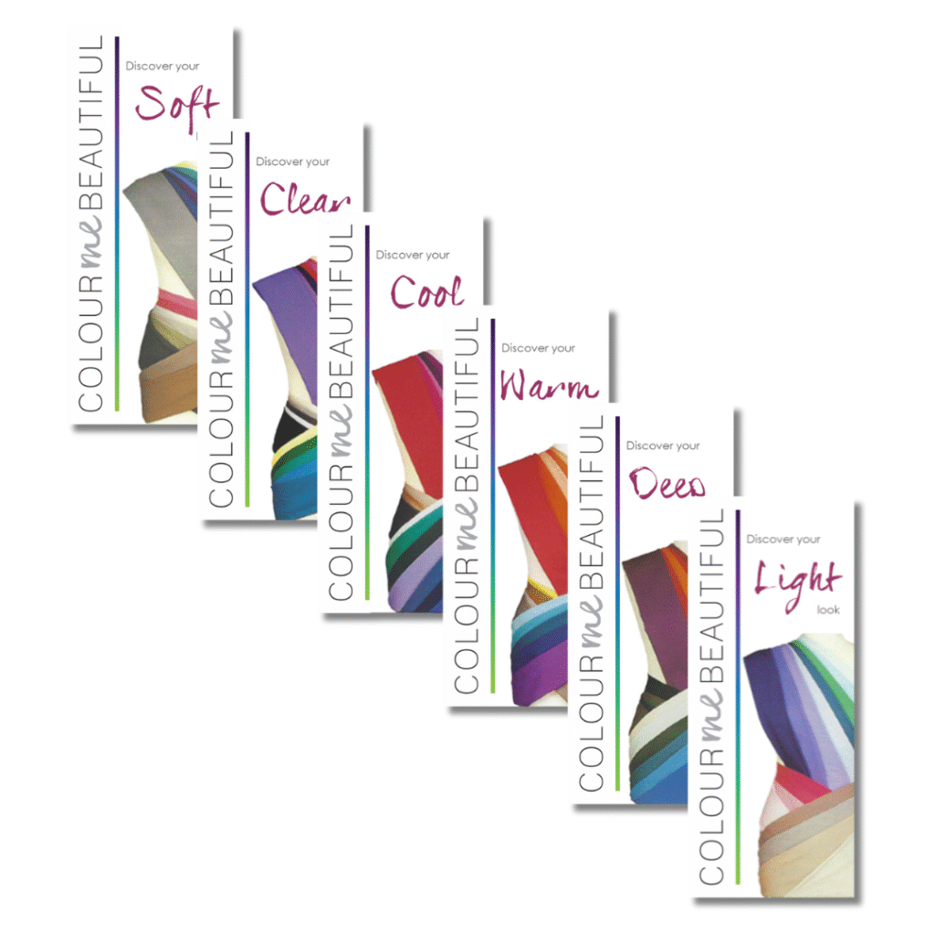 Six Colour Me Beautiful tonal colour palette cards, with clients receiving their personalised palette card following Express Colour Analysis