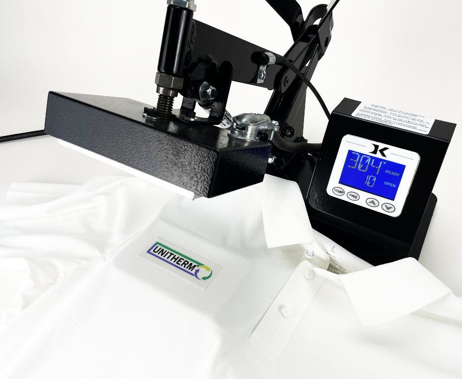 Unitherm decorative Iron On Transfer being applied with the U35 Heat Press Machine