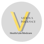 Vedova Insurance Vedova Insurance logo with gold V on gray circle; Health/Life/Medicare text