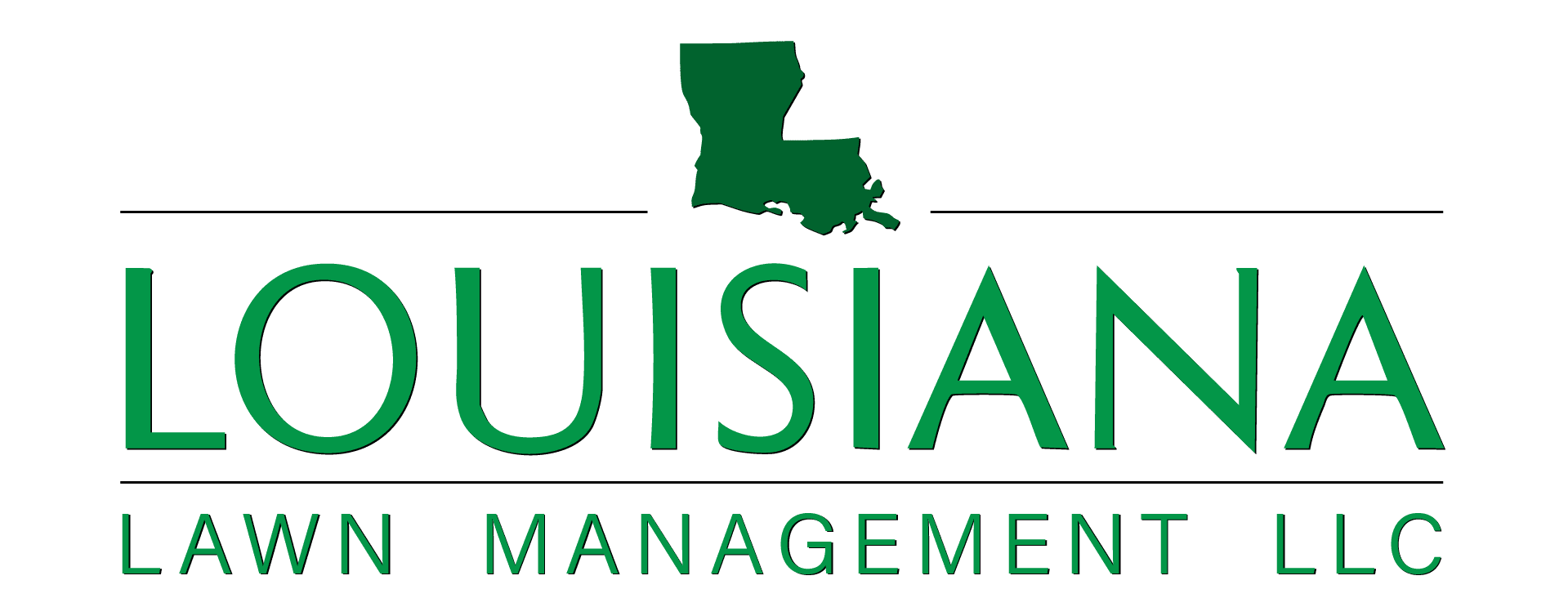 The logo for louisiana lawn management llc is green and white