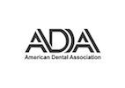 The logo for the american dental association is black and white.
