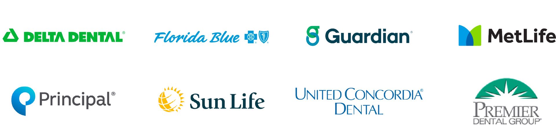 A row of insurance logos including delta dental guardian sun life and metlife