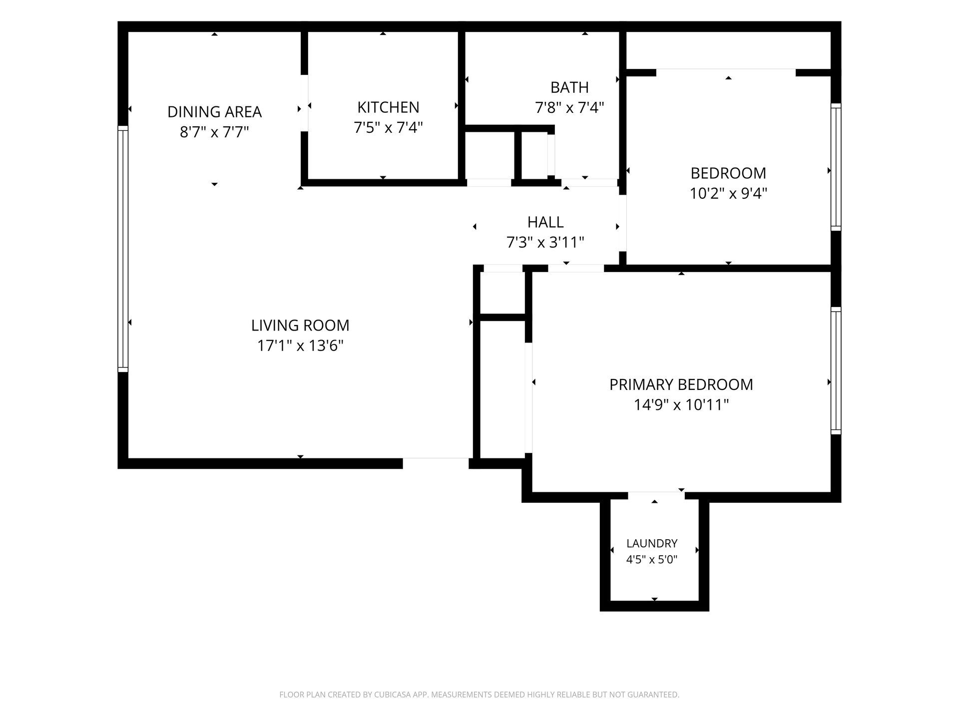 Black-and-white floor plan of a building with multiple rooms and hallways, labeled with room names.