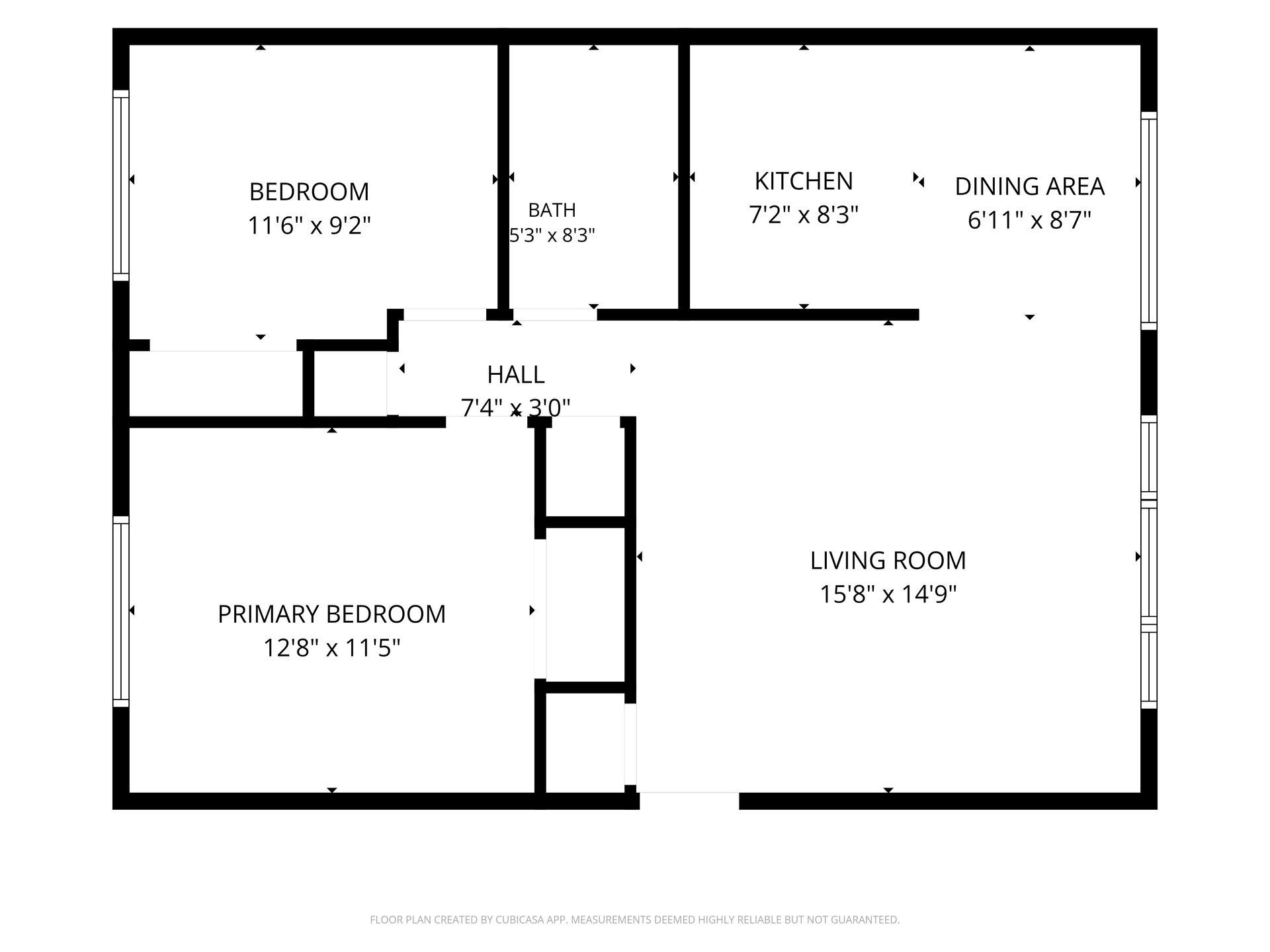 Black-and-white floor plan of a multi-room apartment with labeled rooms and measurements.