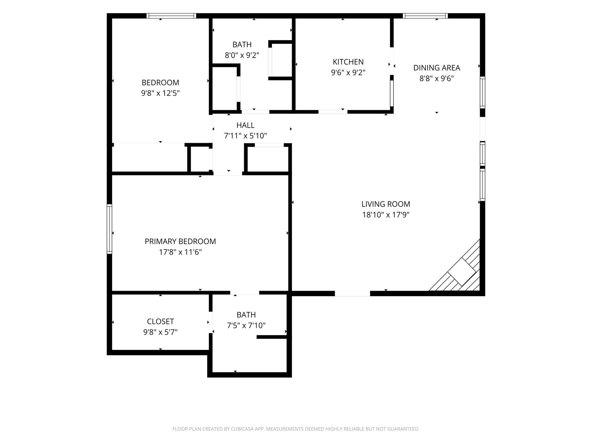 Black-and-white floor plan of a multi-room apartment with labeled rooms and measurements.