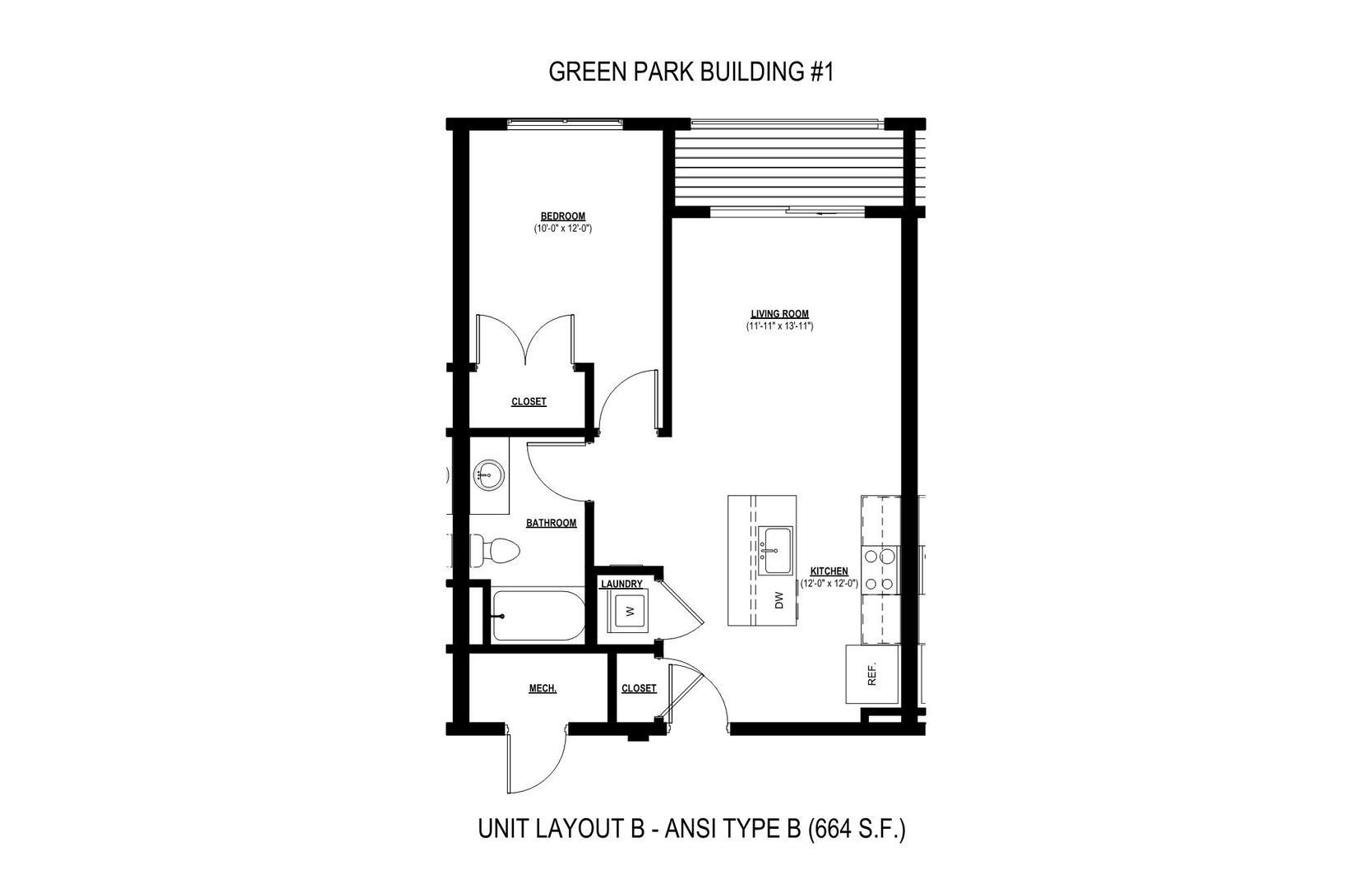 Black-and-white floor plan of a building with multiple rooms and hallways, labeled with room names.