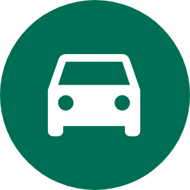 White car icon within a green circle.