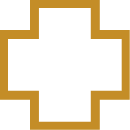 Gold-colored, stylized cross shape against a white background.