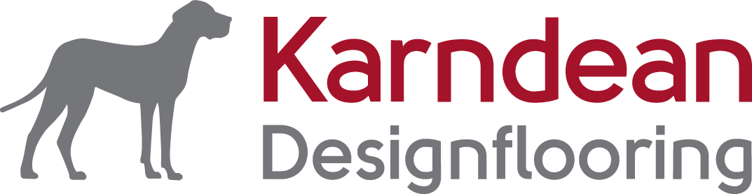 The logo for karndean design flooring has a silhouette of a dog on it.
