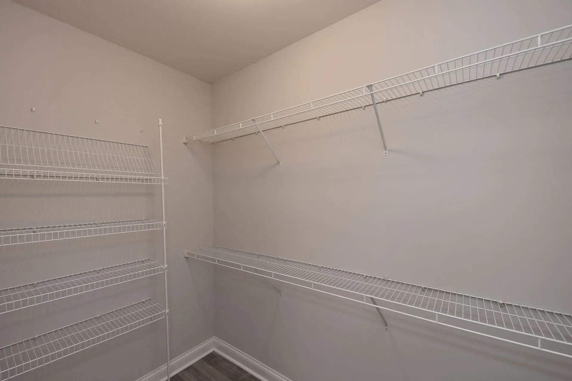 Empty walk-in closet with wire shelving