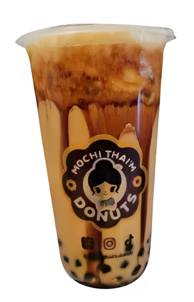 a cup of mochi thai donuts is on a white background