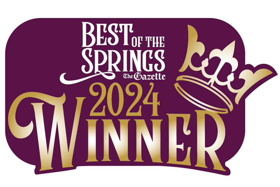 Purple and gold “Best of the Springs 2024 Winner” award logo with crown icon