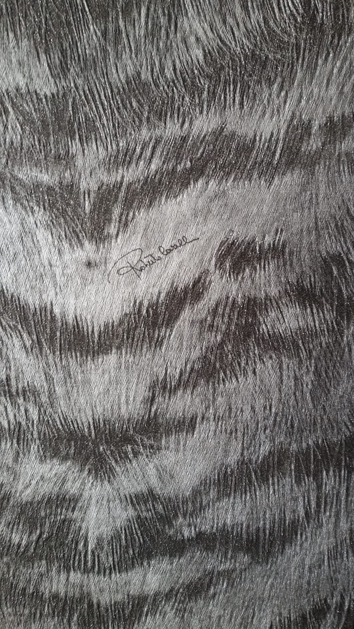 Primo piano del pelo di una tigre con le caratteristiche strisce verticali scure su uno sfondo marrone-arancio.