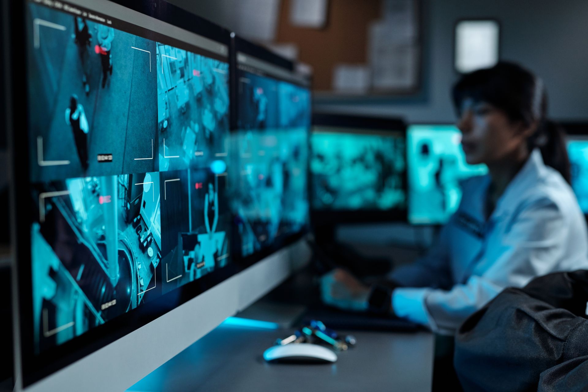A man is sitting at a desk in front of a computer monitor.