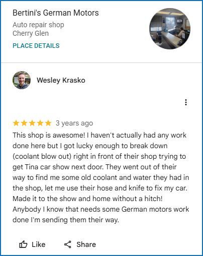 Bertinis German Motors Coolant Review