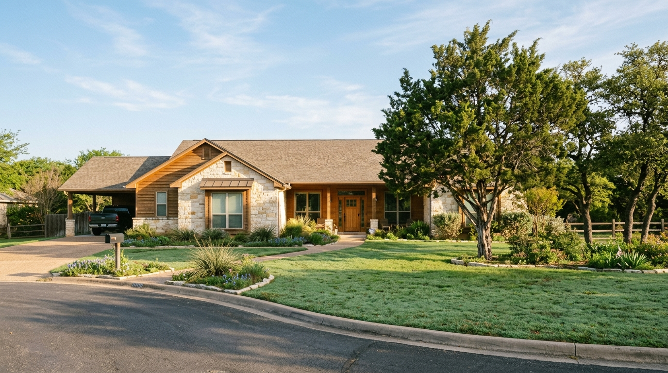 A well-kept brick home in Belton, Texas on a sunny afternoon with a clear blue sky and green lawn