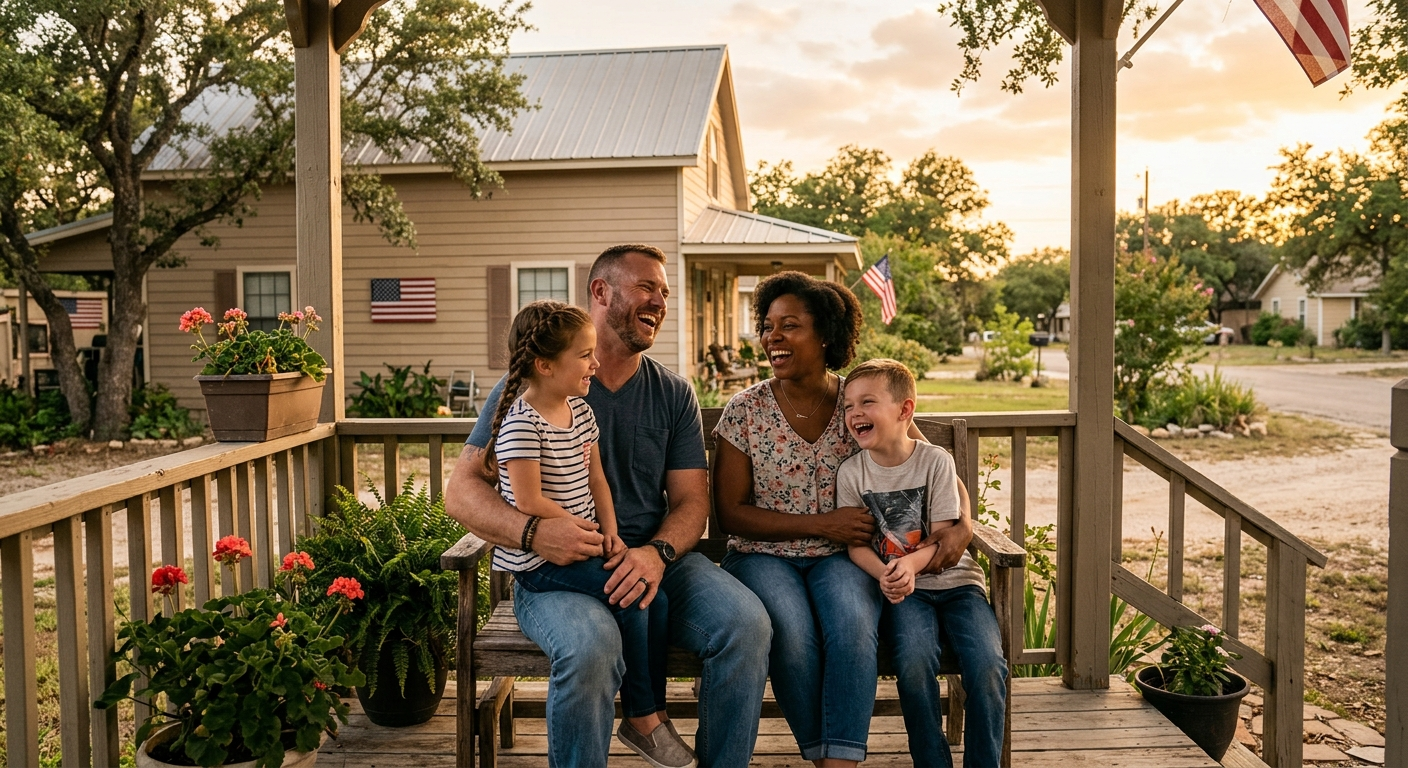 Military family seated at a kitchen table reviewing insurance documents together at home in Killeen, Texas