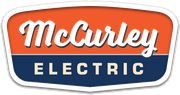 McCurley Electric logo with orange and navy banner and white script text