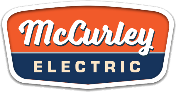 McCurley Electric logo with orange and navy banner and white script text