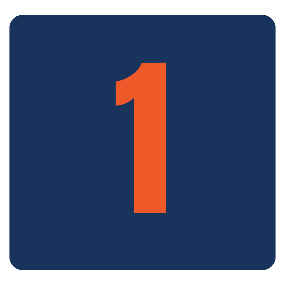 Orange number 1 centered on a dark blue square background