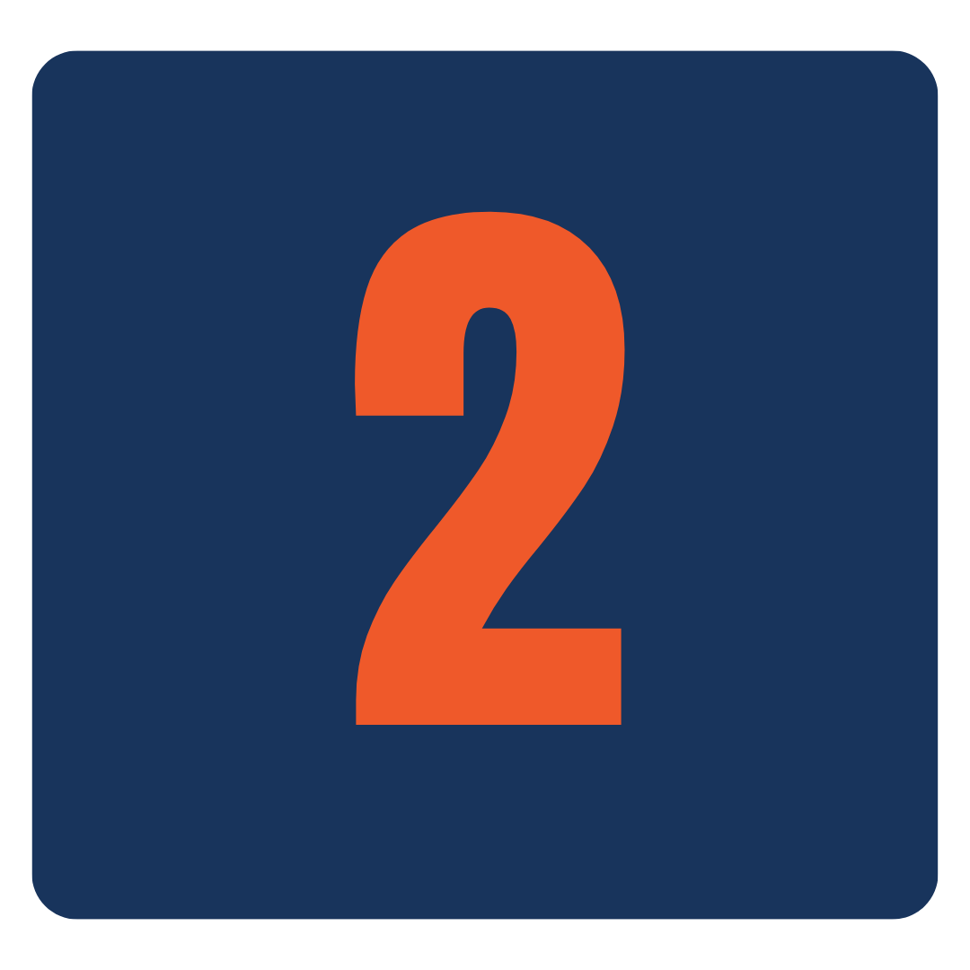 Orange number 2 on a dark blue square background