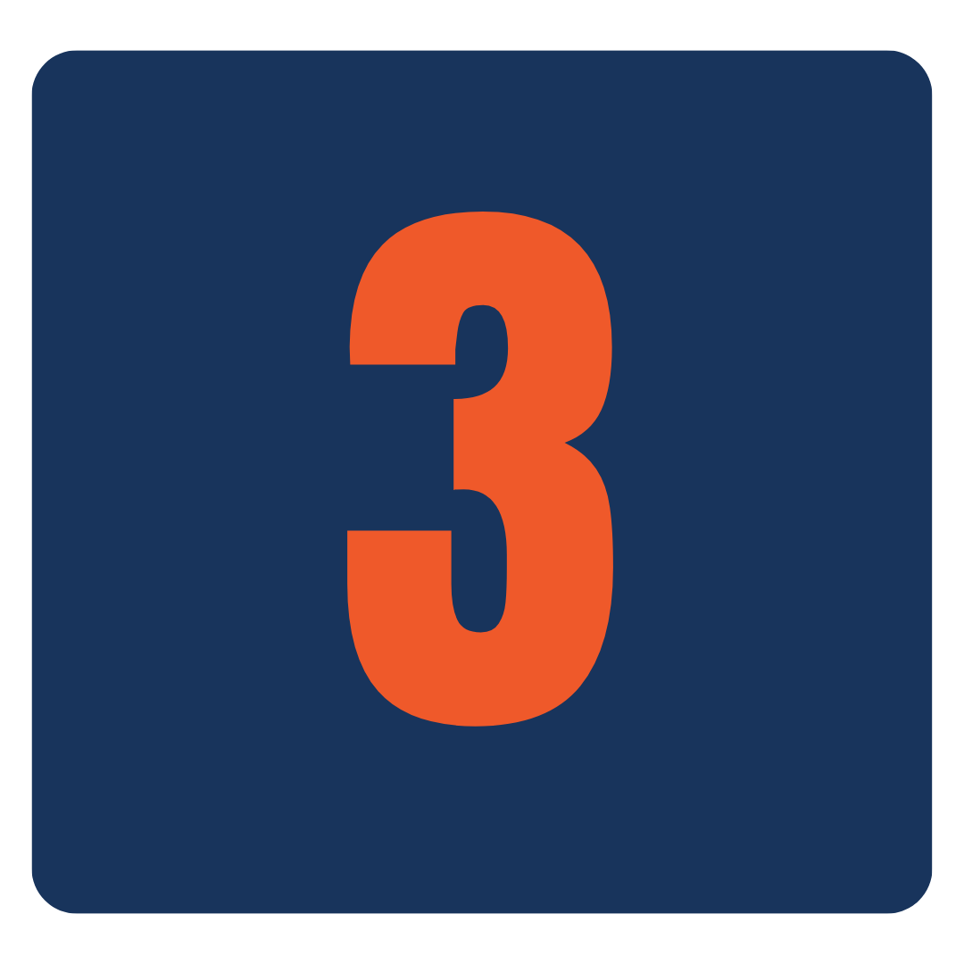 Orange number 3 on a dark blue square background