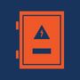 Orange electrical panel icon with lightning warning symbol on a navy background