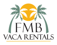 FMB Vaca Rentals logo: Palms flanking a yellow sun over black