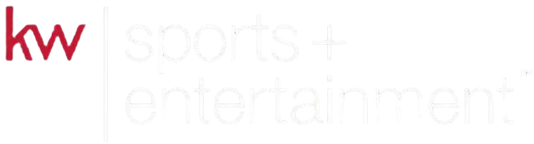 "kw" in maroon with "sports + entertainment" below, in faded white."