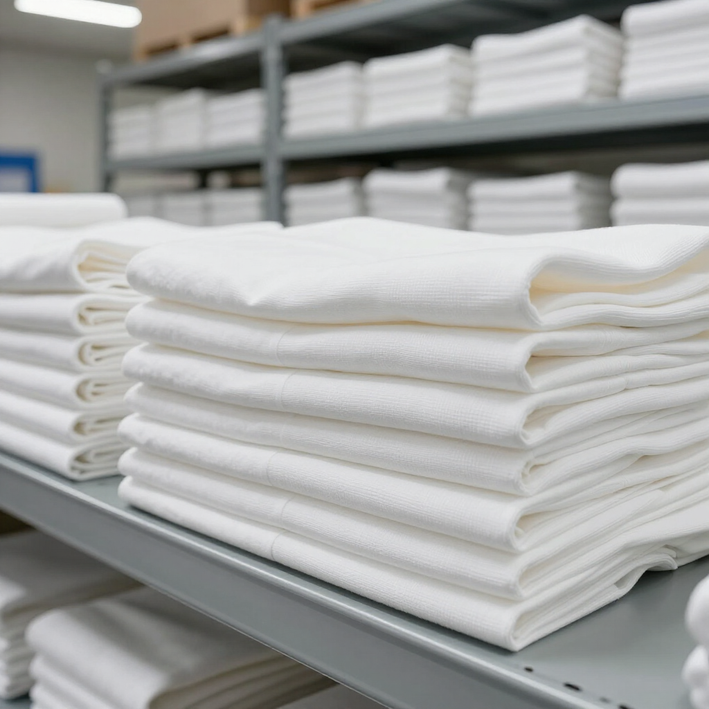Blancos hoteleros en estantería listos para entrega