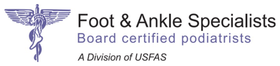 Foot & Ankle Specialists logo with medical symbol and text.