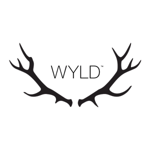 A black logo featuring two symmetric, stylized deer antlers flanking the word