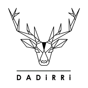 A black and white geometric line-art logo of a deer head above the text