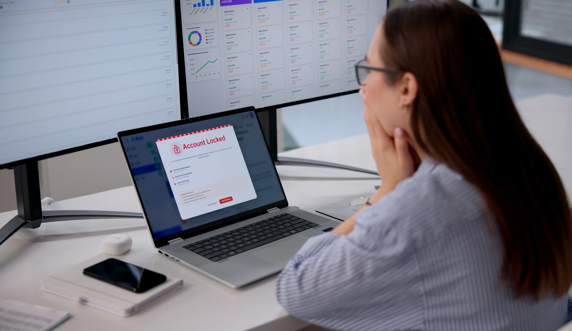 Employee facing an account-locked alert, showing the need for managed IT services