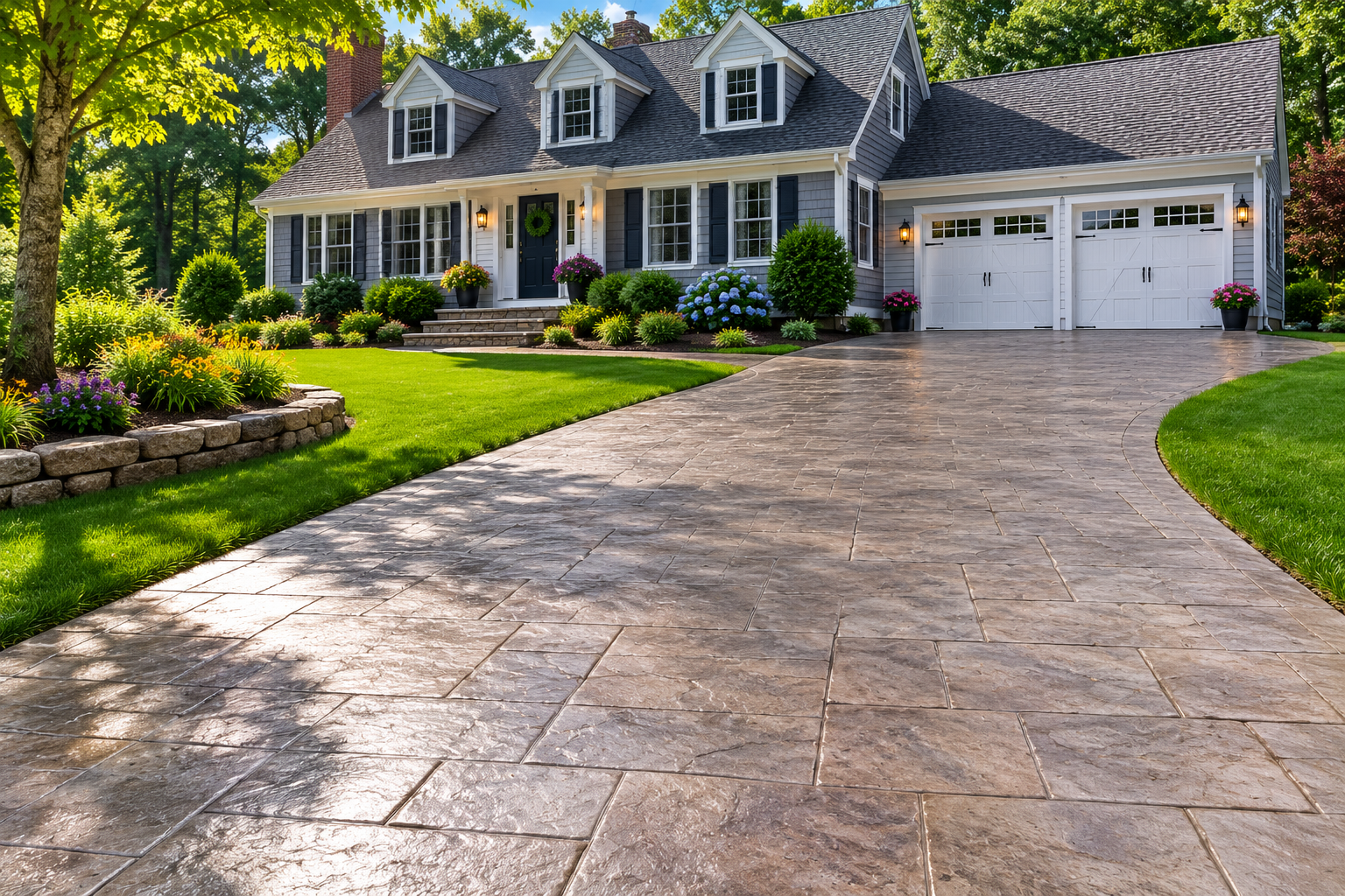 An image of a stamped concrete driveway in New Rochelle, NY