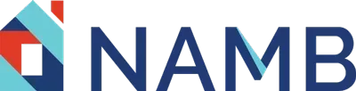 A blue and red logo for a company called namb