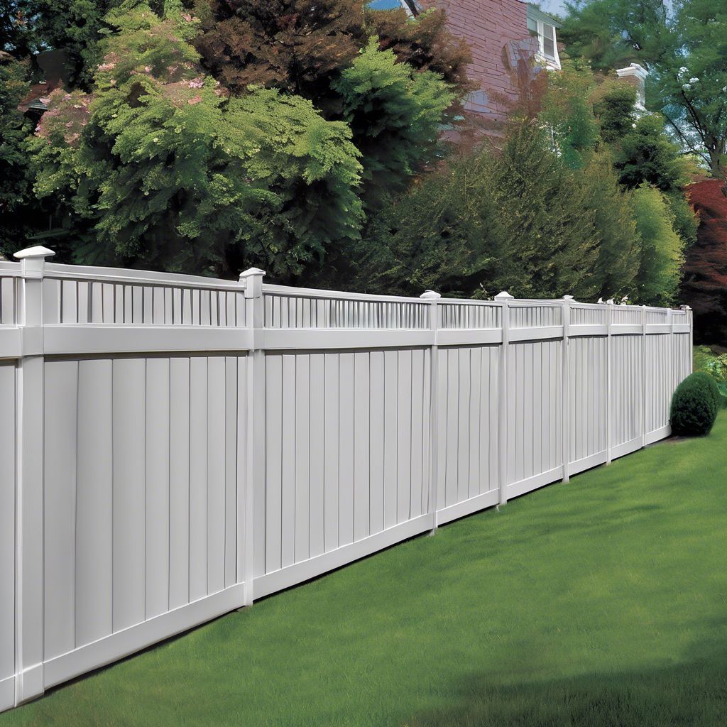 A white fence surrounds a lush green yard
