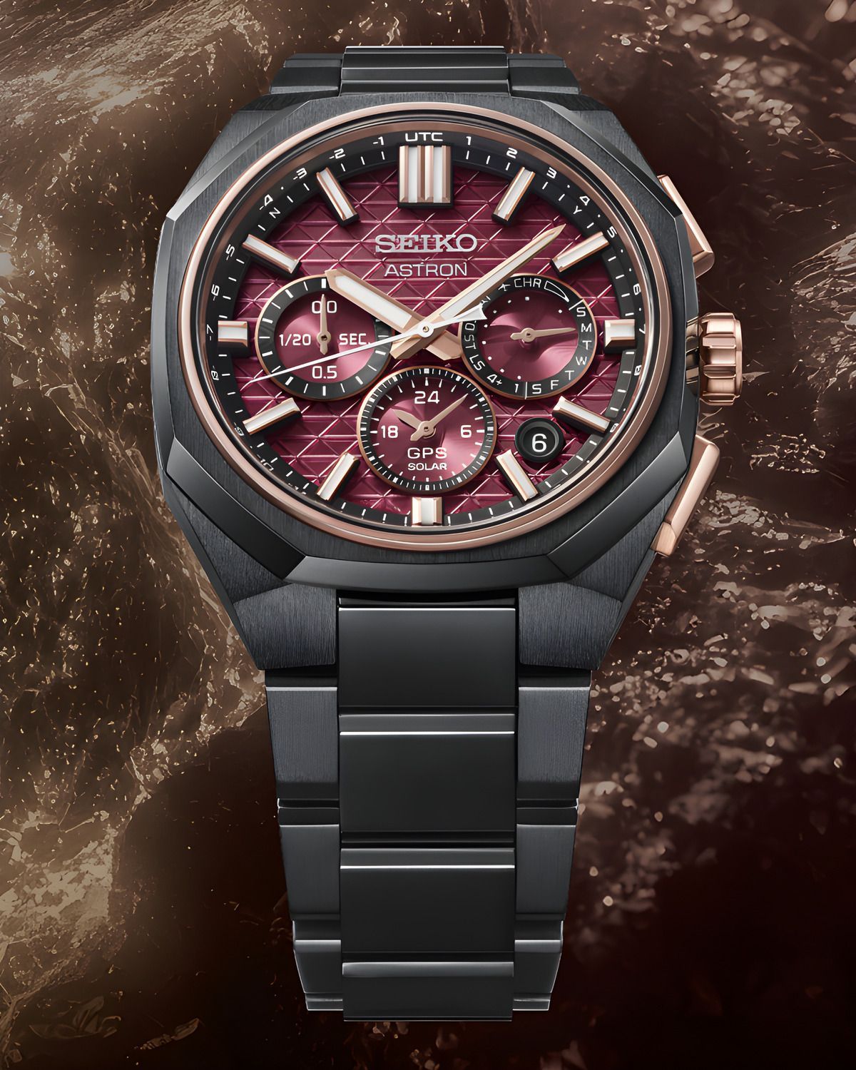 Seiko Astron horloge met bordeauxrode wijzerplaat