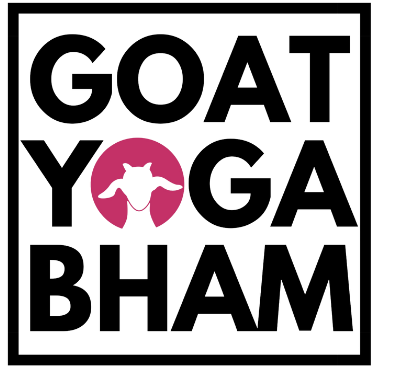 The logo for goat yoga bham has a picture of a goat on it.