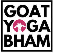 The logo for goat yoga bham has a picture of a goat on it.
