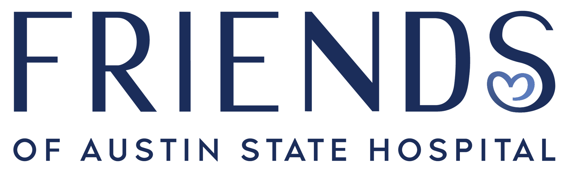 The logo for friends of austin state hospital is blue and white.